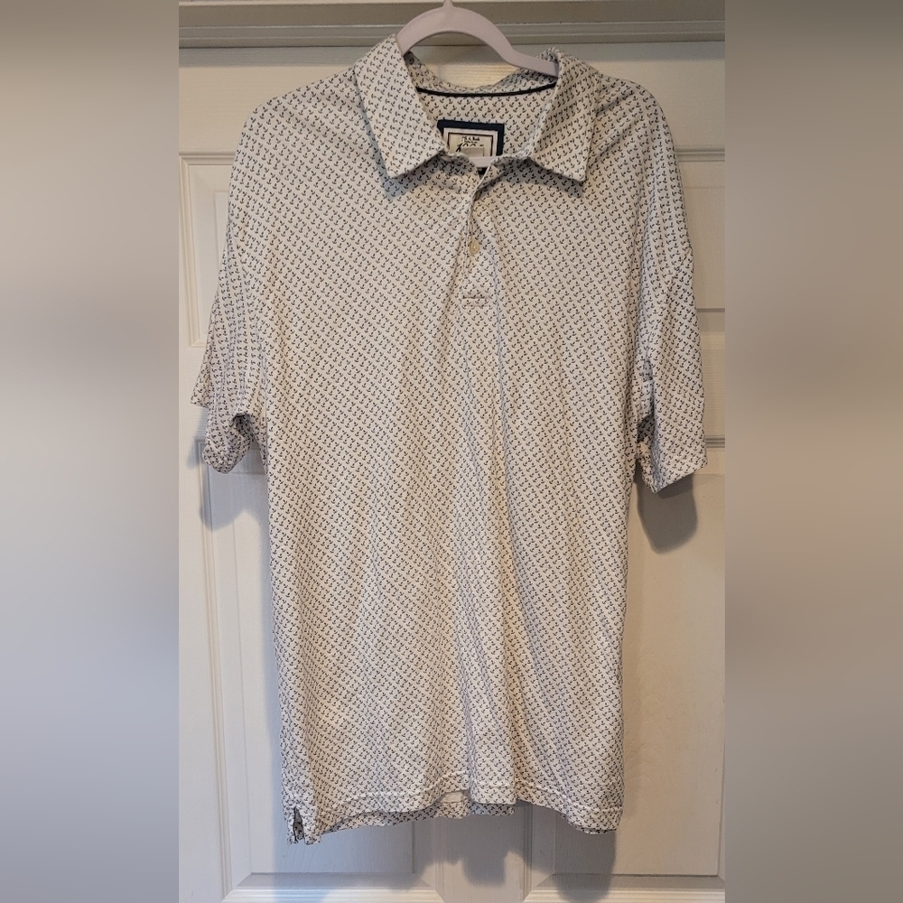 $52 Men's Jos. A. Bank White Tailored Fit Cotton Short Sleeve Polo Blue Anchors